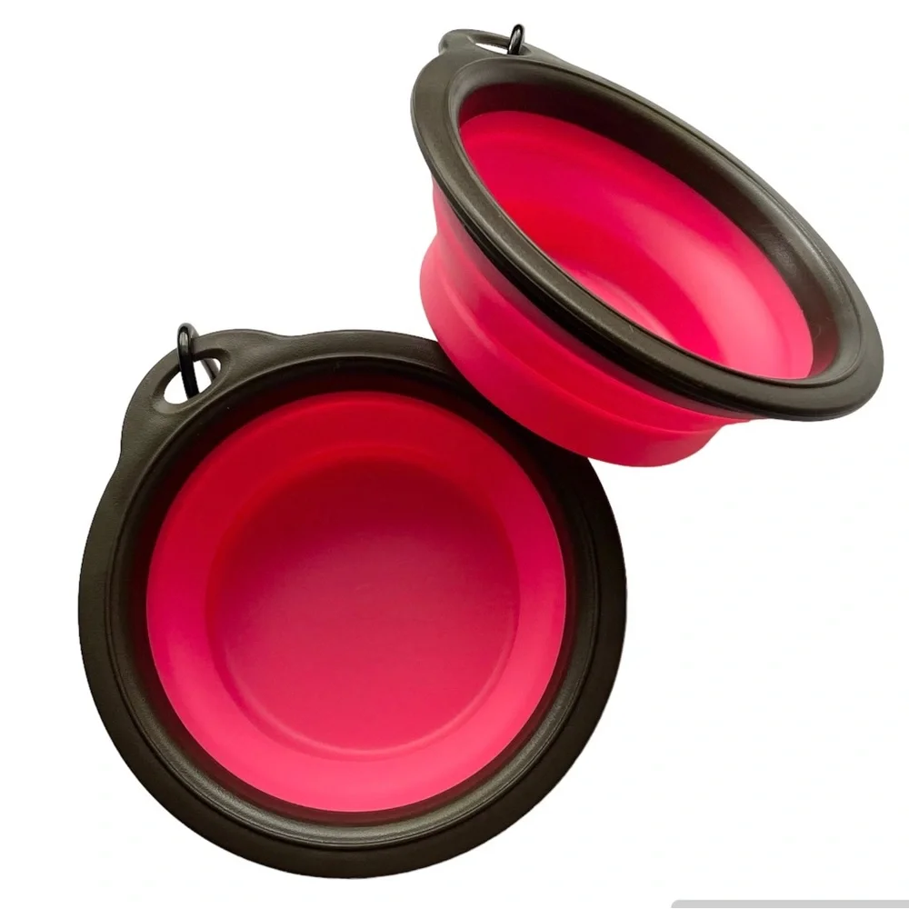 NEW 2 Travel Collapsible Pet Bowls Pink / Brown Dog Cat Puppy
